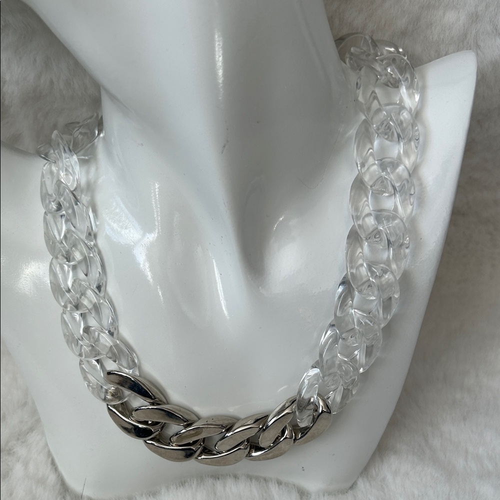 Chunky Silver and Clear Chain Necklace